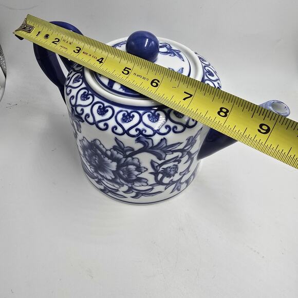 Vtg Blue White Porcelain Teapot Bombay Co Chinoiserie China Ceramic Porcelain - Picture 8 of 12